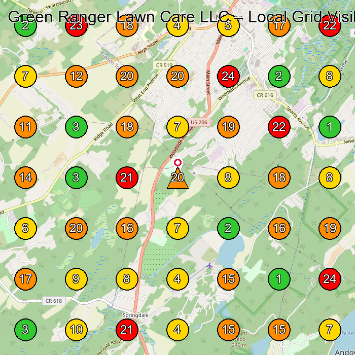 Green Ranger Lawn Care LLC Lawn Care Service GeoGrid ranking map for Newton NJ